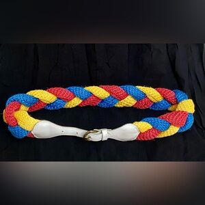 Vintage Guy Laroche Multicolor Braided Belt 80/32  Size S/XS White Leather 70's